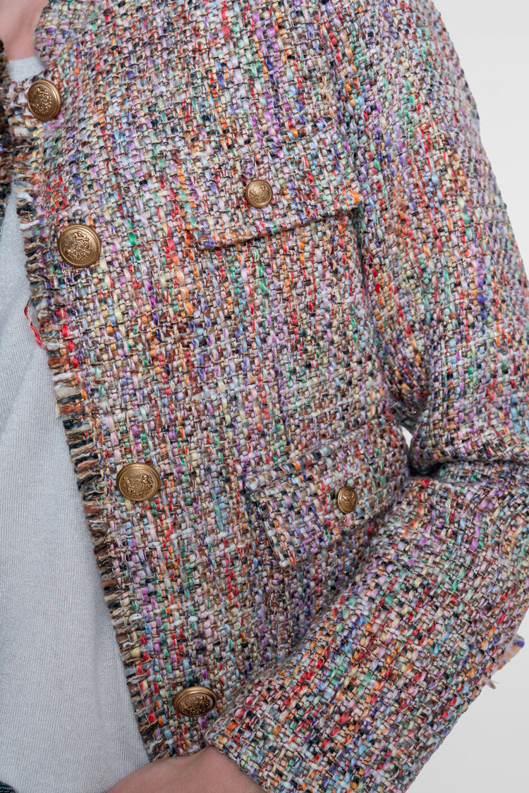Geisha Boucléjacke in Multicolor mit Zierknöpfen