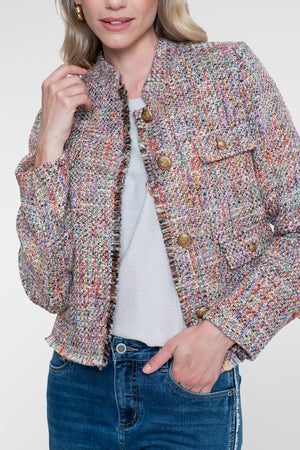 Geisha Boucléjacke in Multicolor mit Zierknöpfen