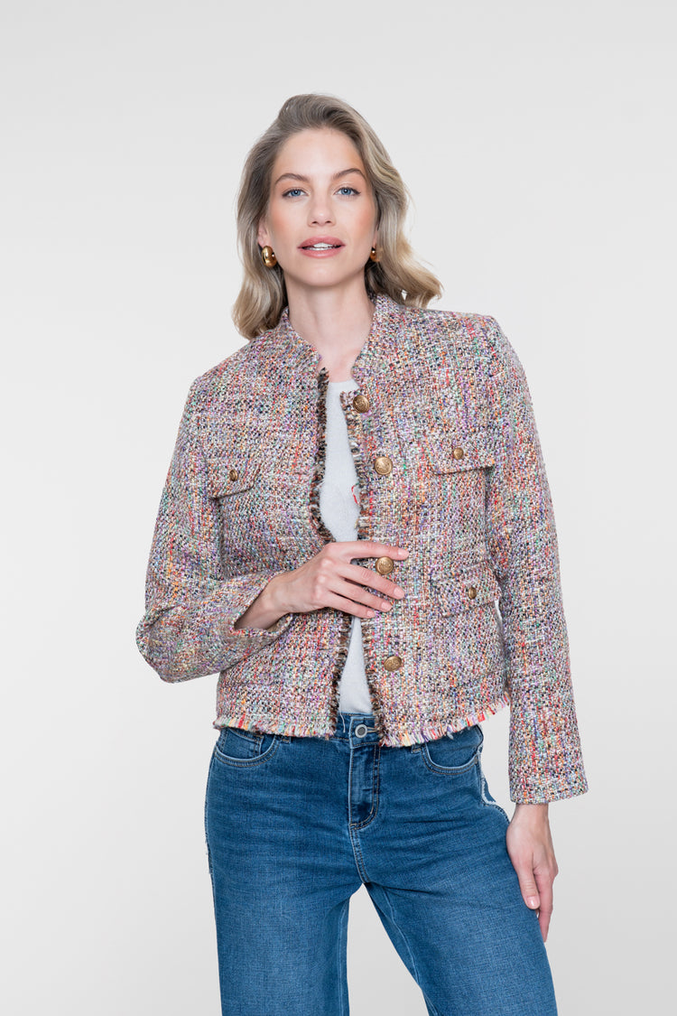 Geisha Boucléjacke in Multicolor mit Zierknöpfen
