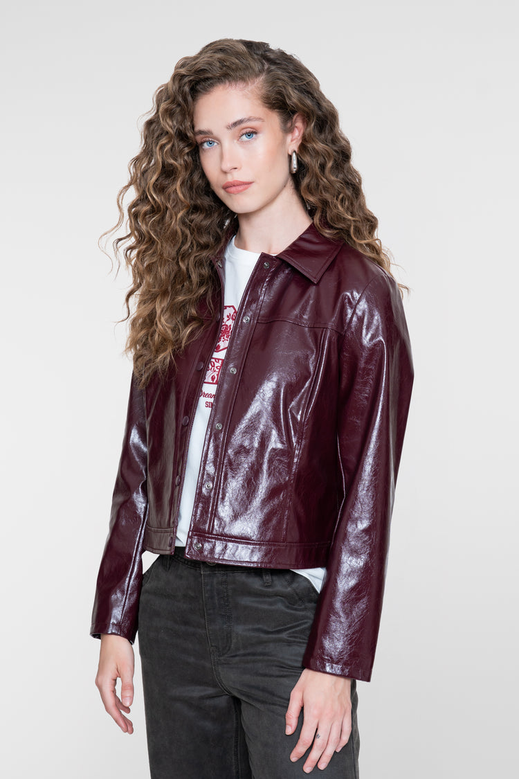 Geisha Damen Jacke in Lederoptik in Bordeaux mit Druckknöpfen