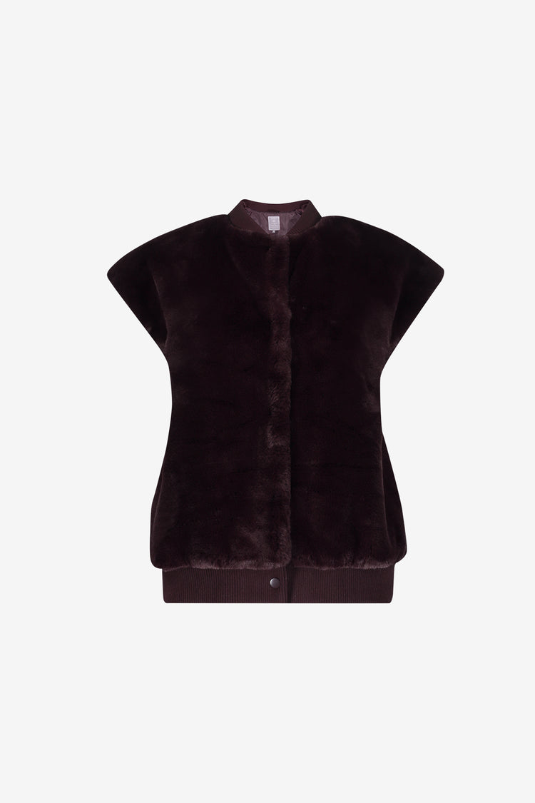 Geisha faux fur gilet met ribboorden