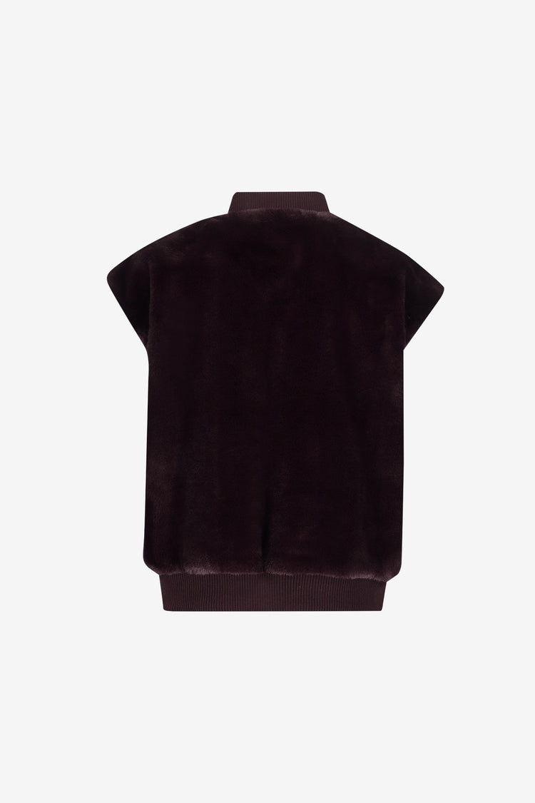Geisha faux fur gilet met ribboorden