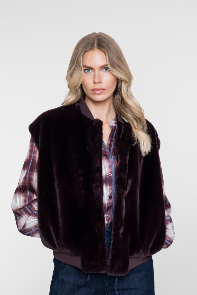 Geisha faux fur gilet met ribboorden