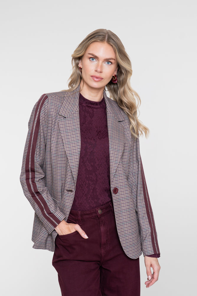 Geisha blazer met ruitdessin en sportieve strepen
