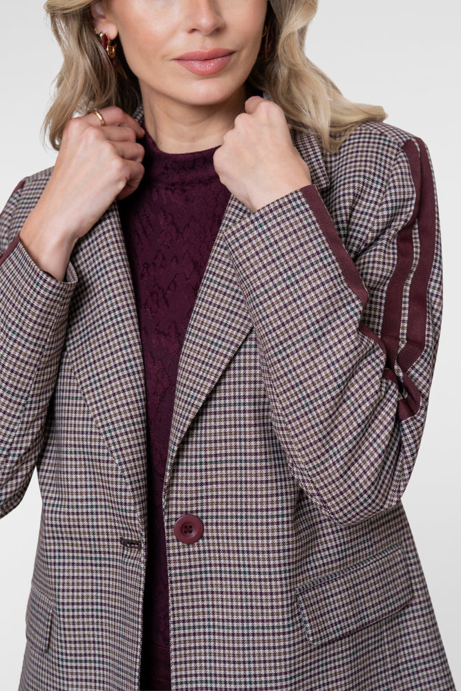 Geisha blazer met ruitdessin en sportieve strepen