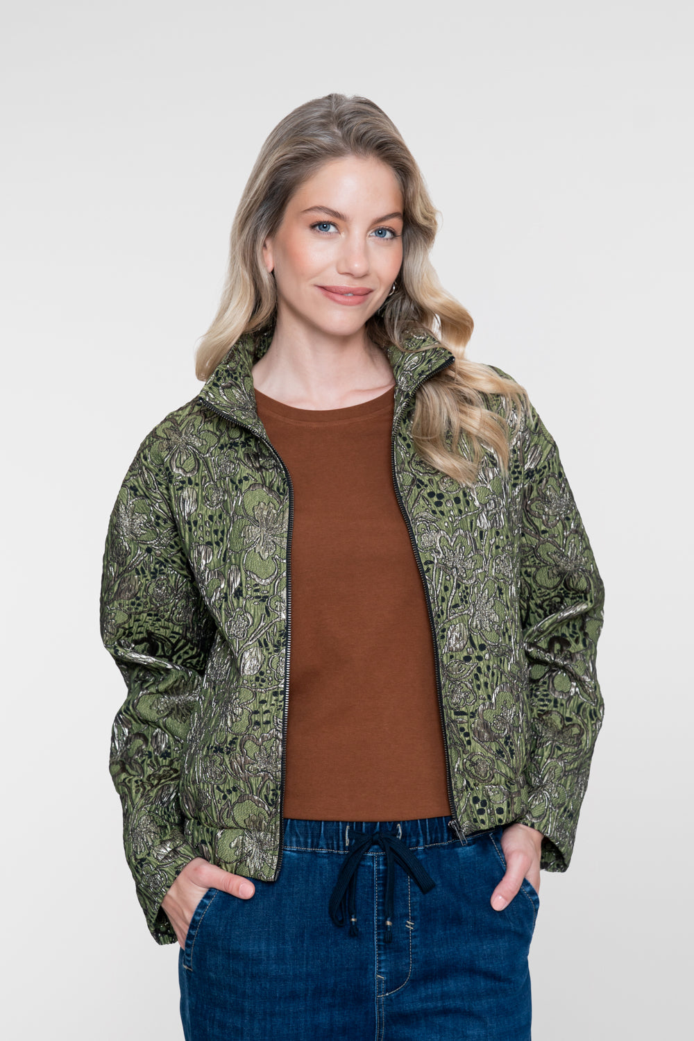 Geisha Jacquardjacke mit botanischem Print und Metallic-Details