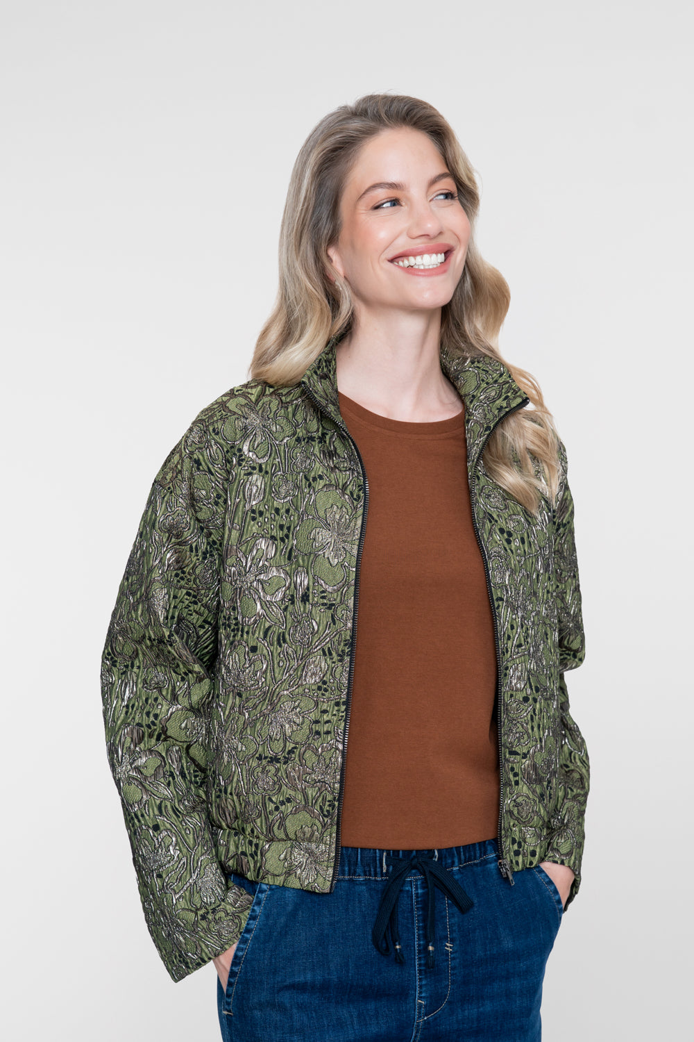 Geisha Jacquardjacke mit botanischem Print und Metallic-Details