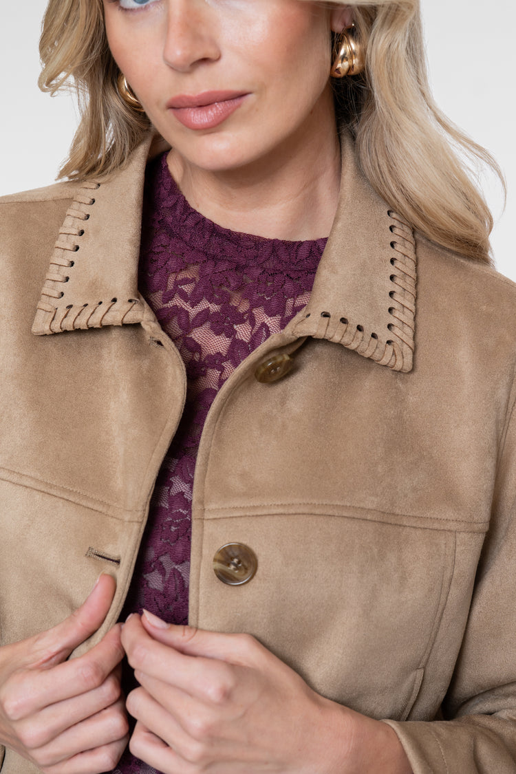 Geisha Damen Jacke in Velourslederoptik mit Flechtdetails