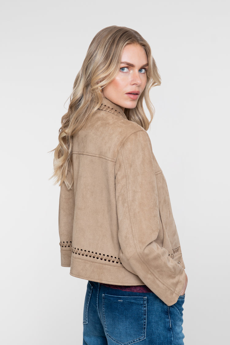 Geisha Damen Jacke in Velourslederoptik mit Flechtdetails