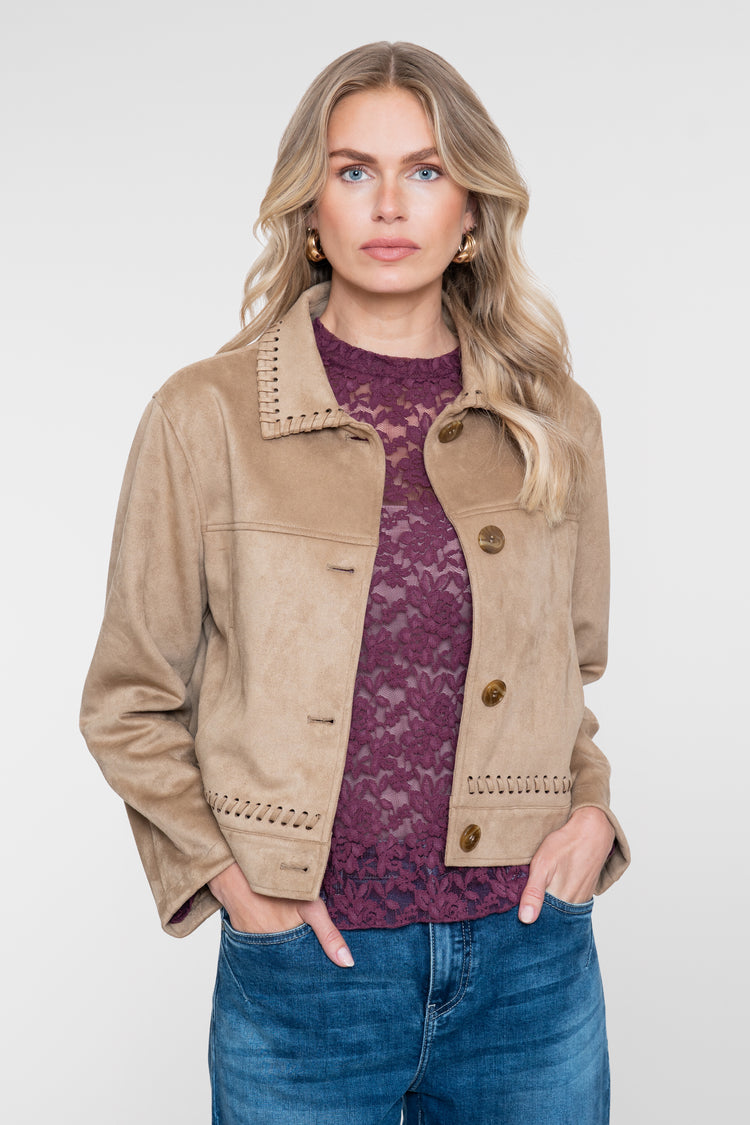 Geisha Damen Jacke in Velourslederoptik mit Flechtdetails