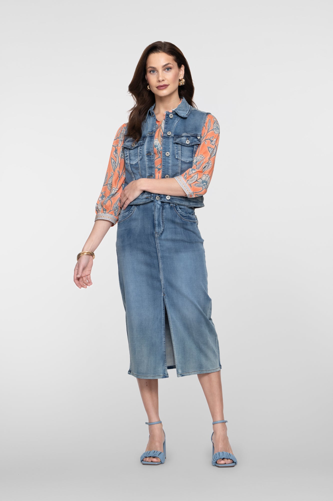 Geisha Denim Midirock mit Schlitz