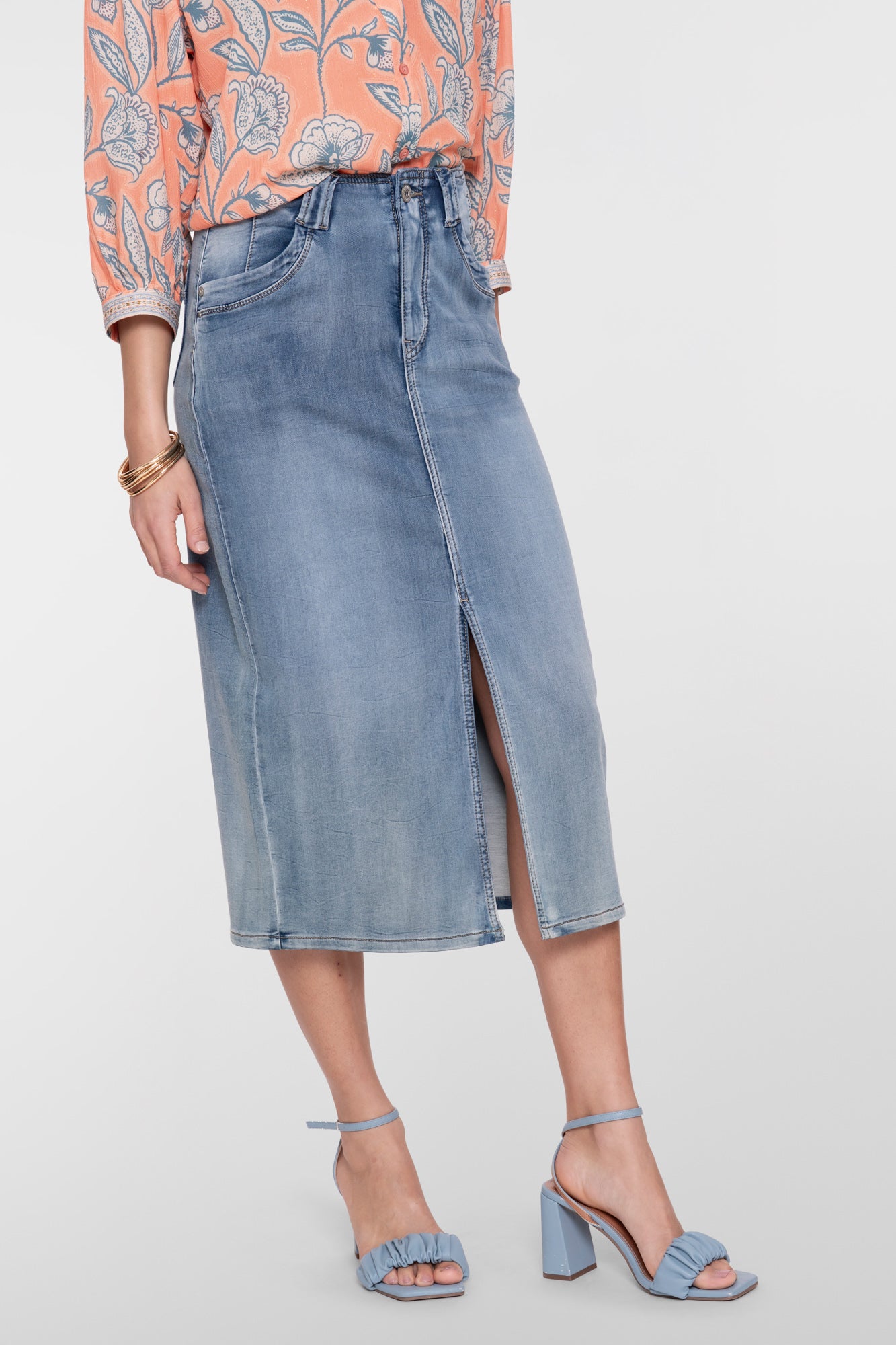 Geisha Denim Midirock mit Schlitz