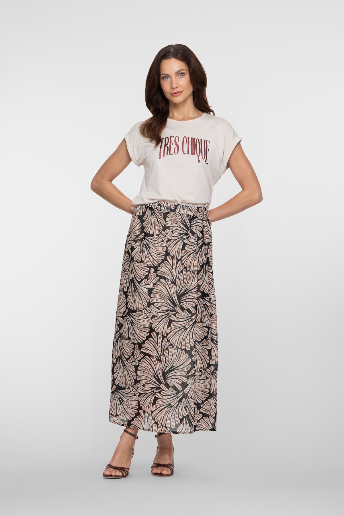 Geisha Maxirock mit elastischem Bund und grafischem Print – Shop de look