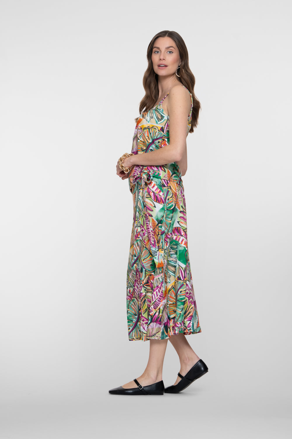 Geisha Rock mit Blätterprint und Bindedetail