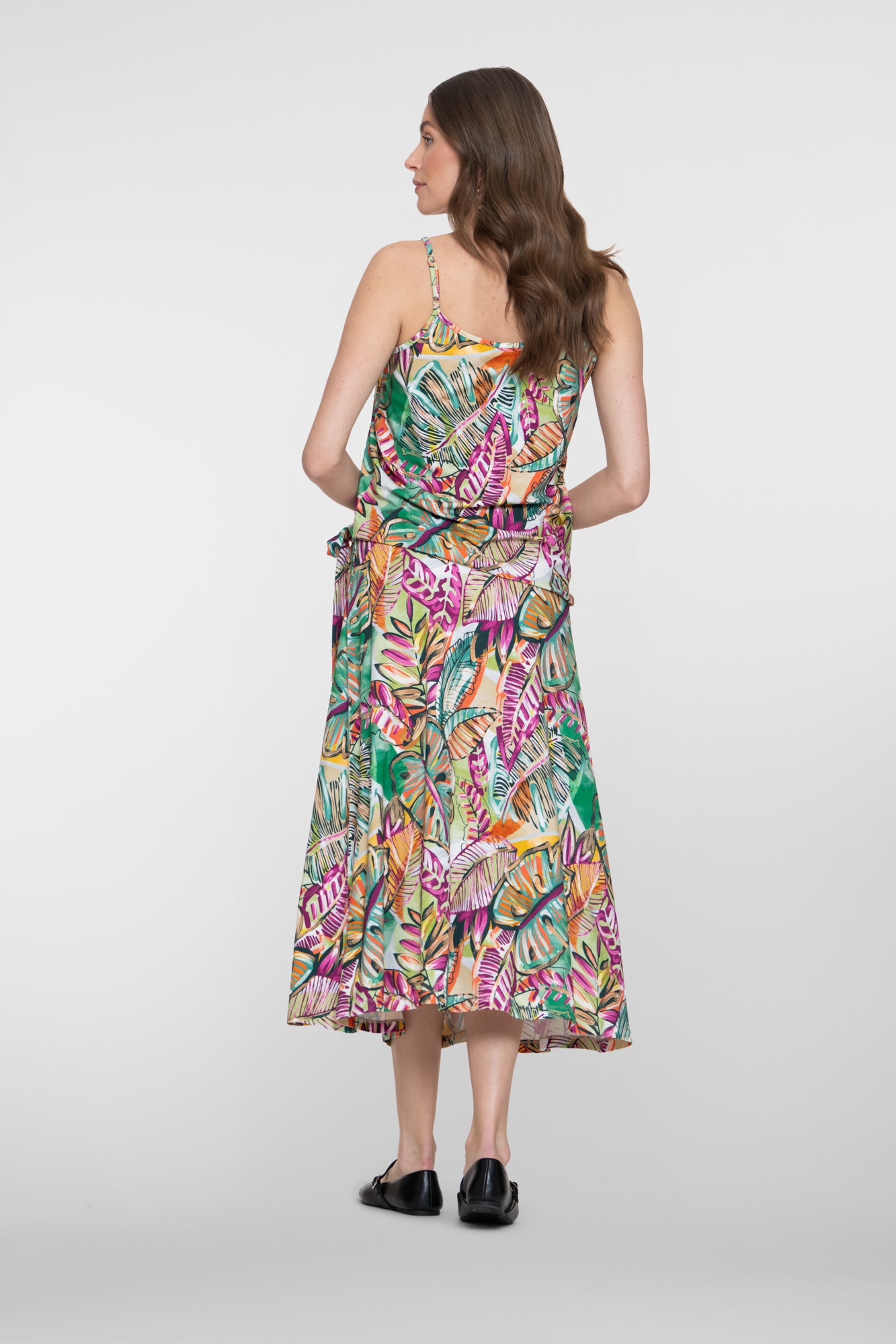 Geisha Rock mit Blätterprint und Bindedetail
