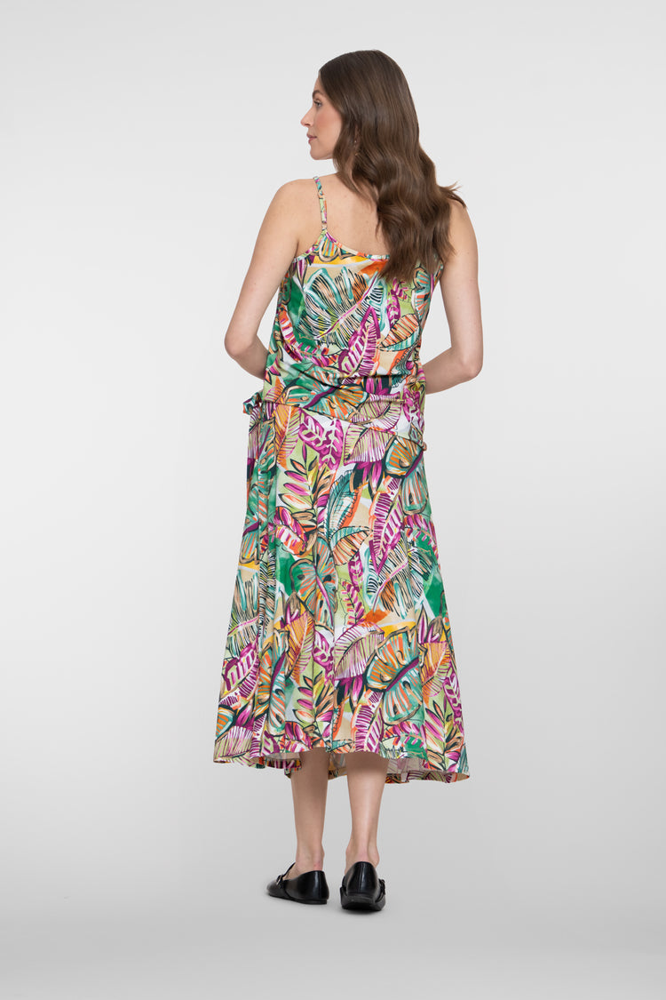 Geisha Rock mit Blätterprint und Bindedetail