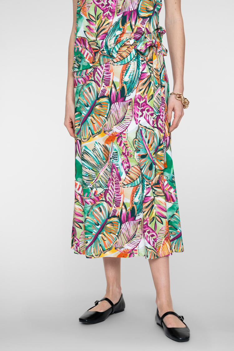 Geisha Rock mit Blätterprint und Bindedetail