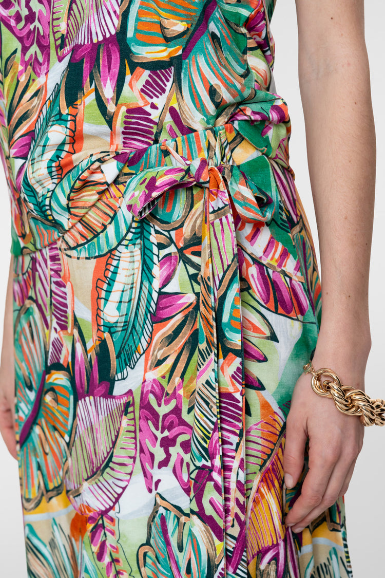 Geisha Rock mit Blätterprint und Bindedetail