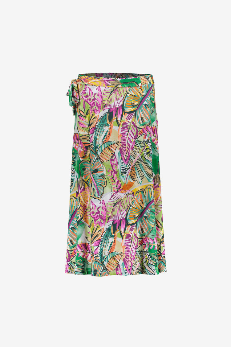 Geisha Rock mit Blätterprint und Bindedetail
