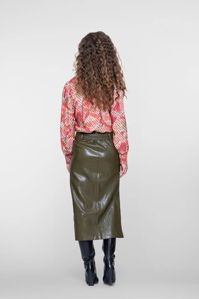 Geisha Damen Midirock in Lackoptik mit Bindegürtel