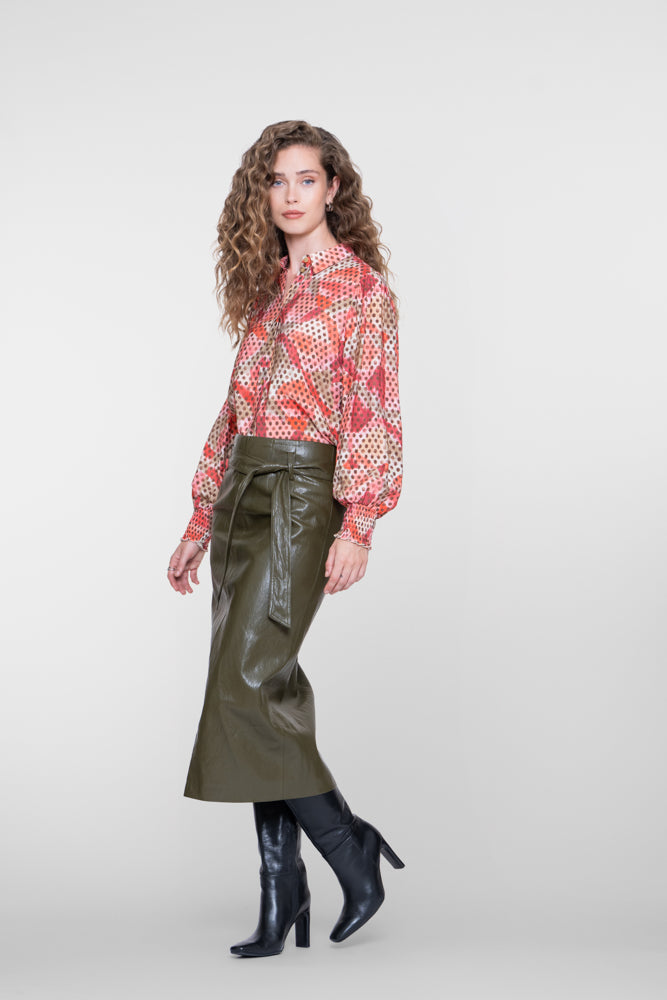 Geisha Damen Midirock in Lackoptik mit Bindegürtel
