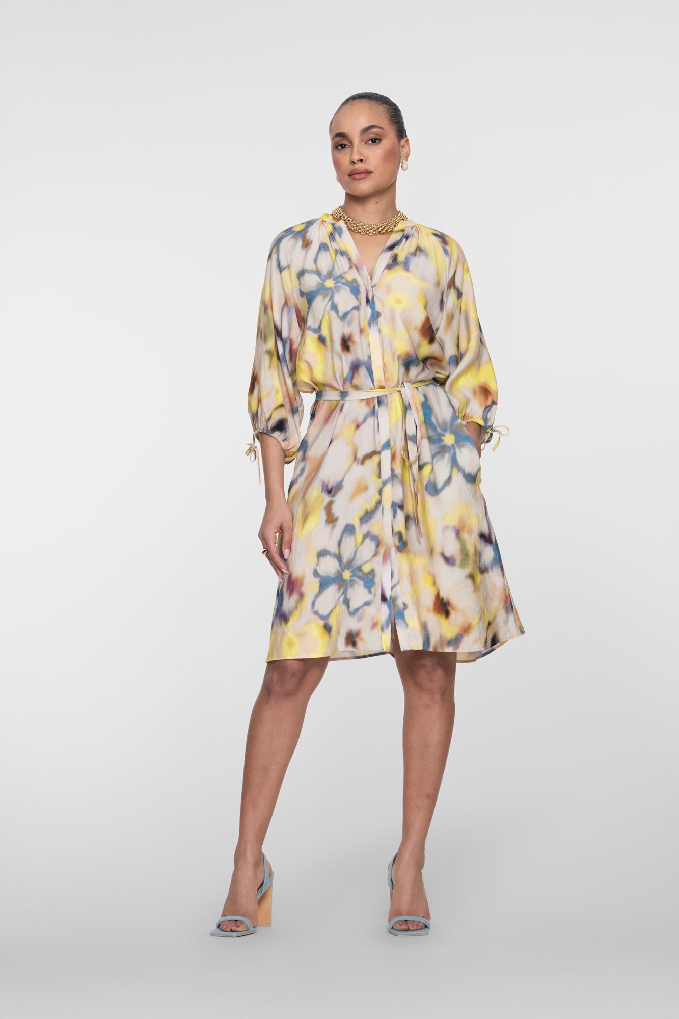 Geisha Midikleid mit Aquarell-Blumenmuster
