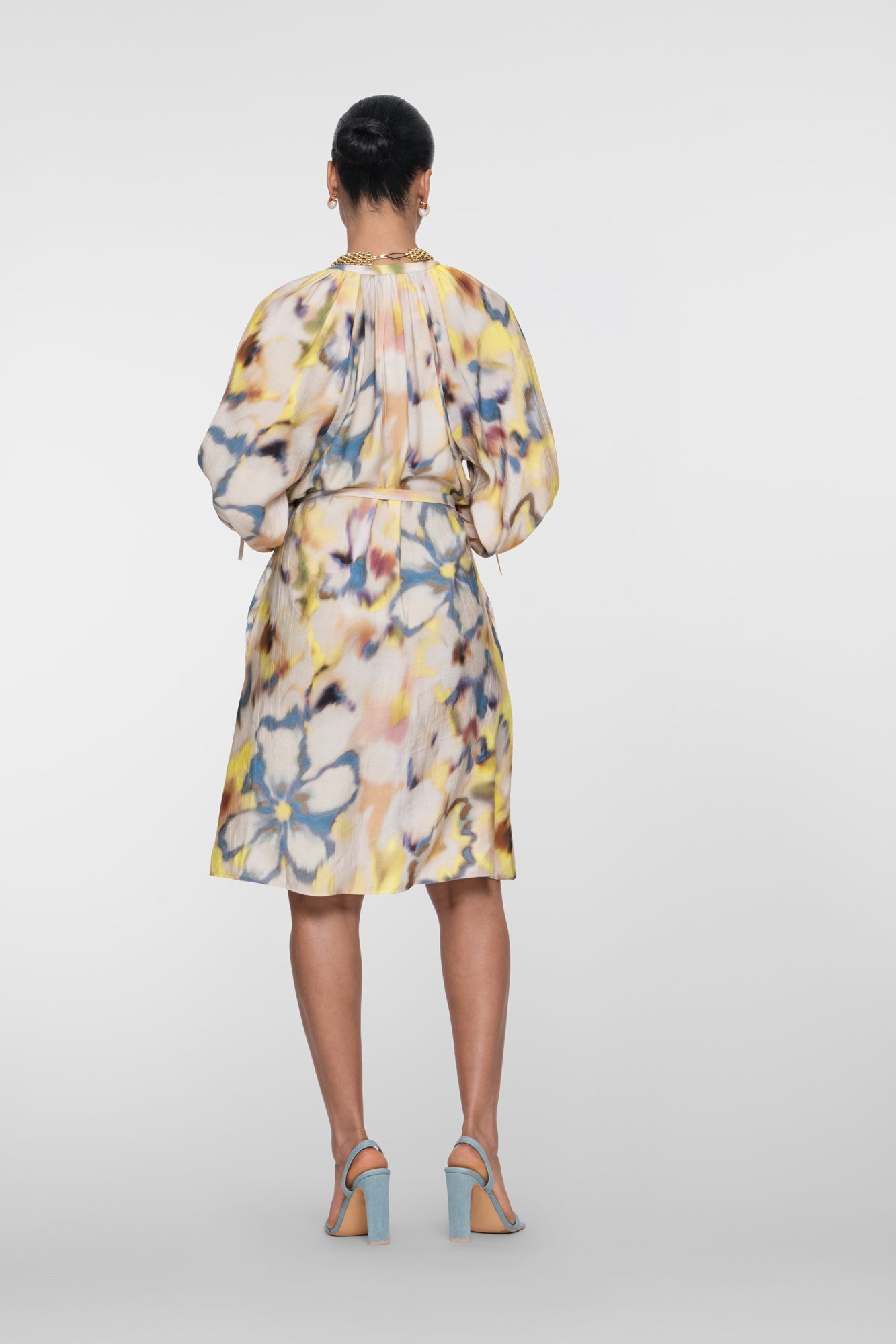 Geisha Midikleid mit Aquarell-Blumenmuster