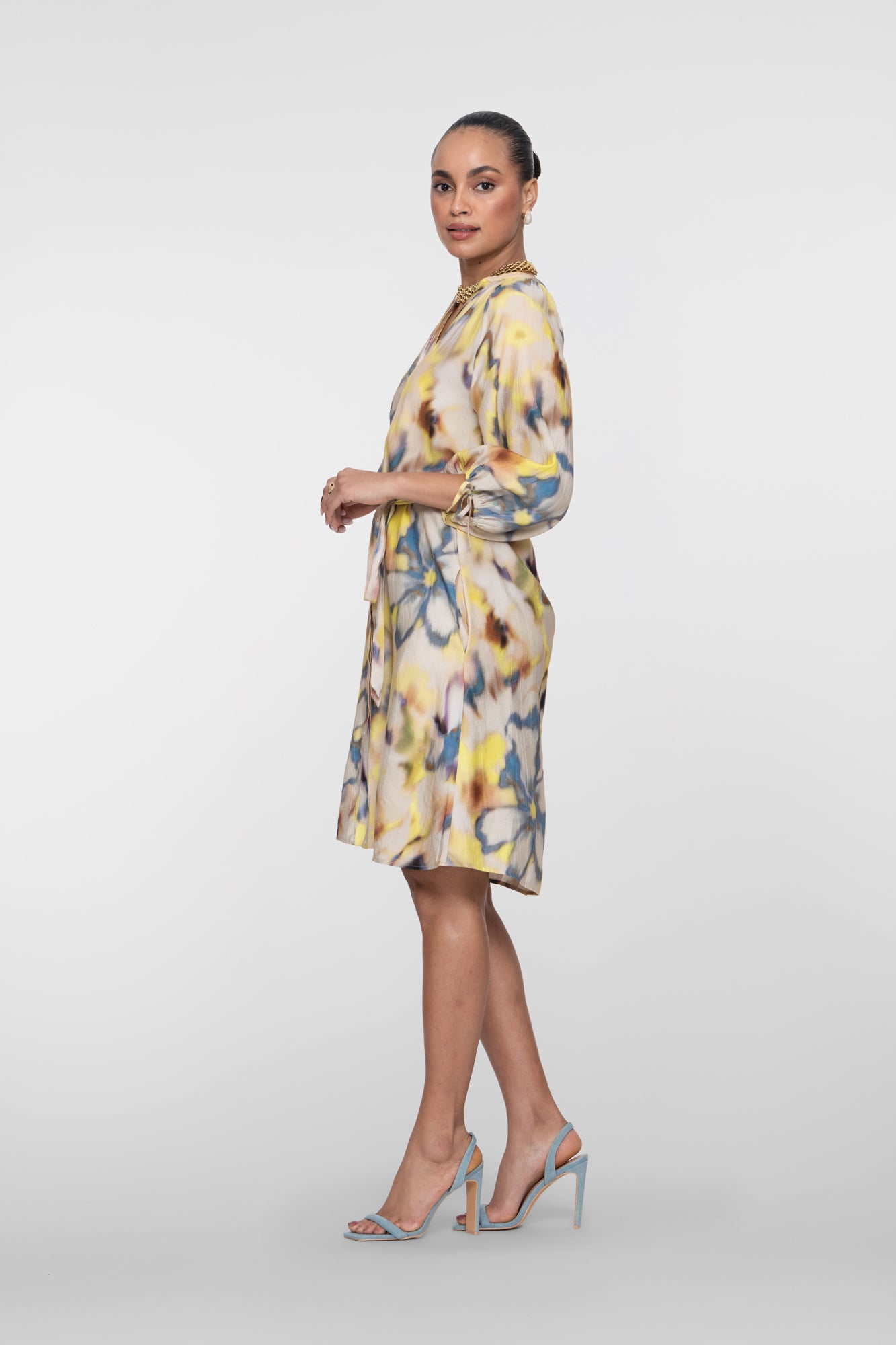 Geisha Midikleid mit Aquarell-Blumenmuster