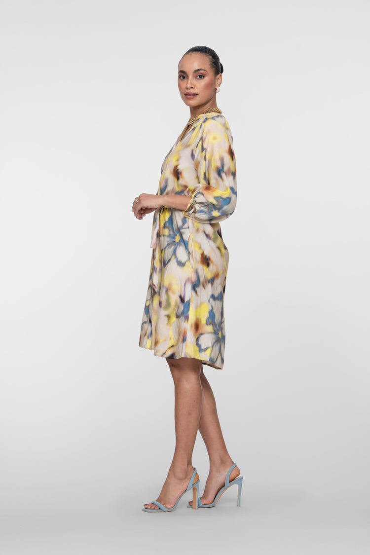 Geisha Midikleid mit Aquarell-Blumenmuster