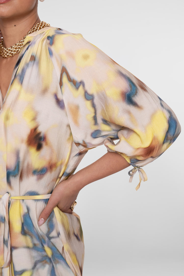 Geisha Midikleid mit Aquarell-Blumenmuster