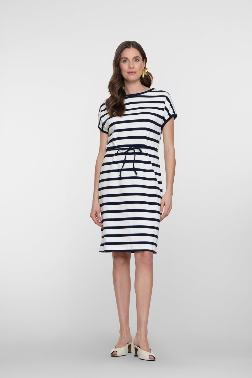 Geisha navy gestreiftes Kleid mit Kordeldetail