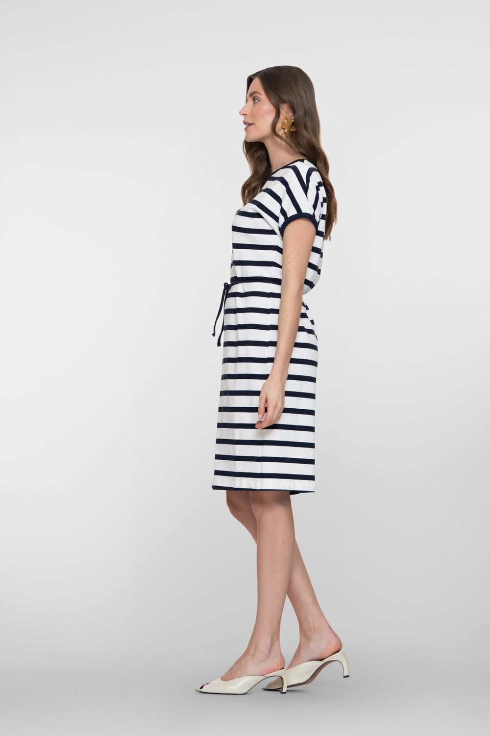 Geisha navy gestreiftes Kleid mit Kordeldetail