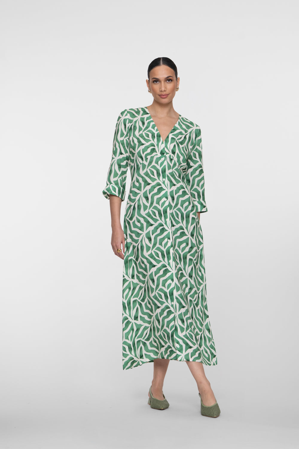 Geisha Maxikleid mit Print und V-Ausschnitt