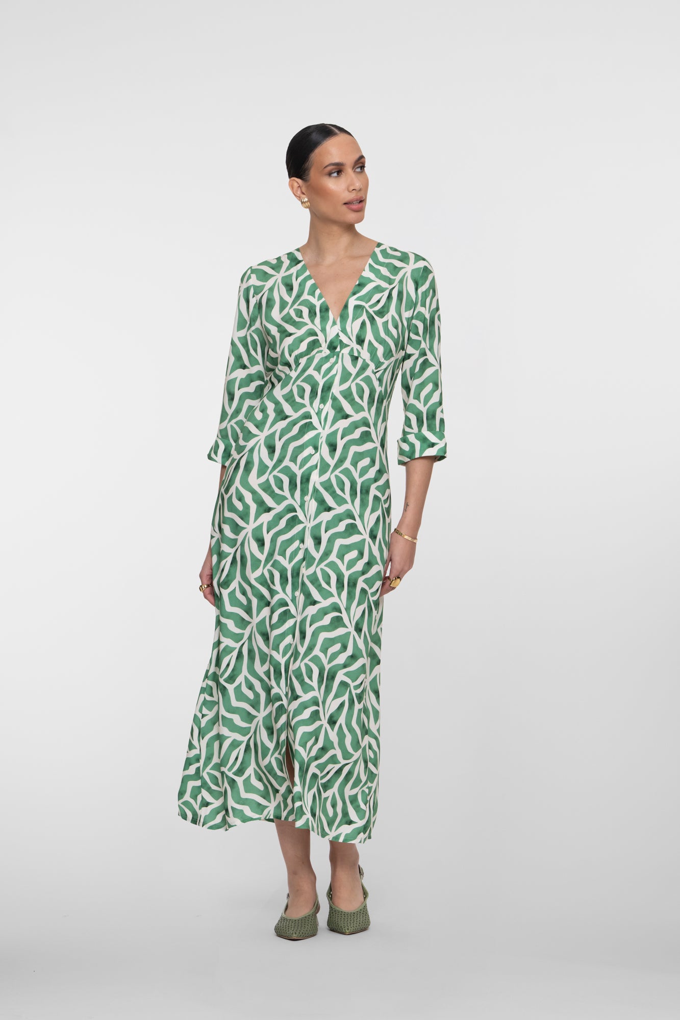 Geisha Maxikleid mit Print und V-Ausschnitt