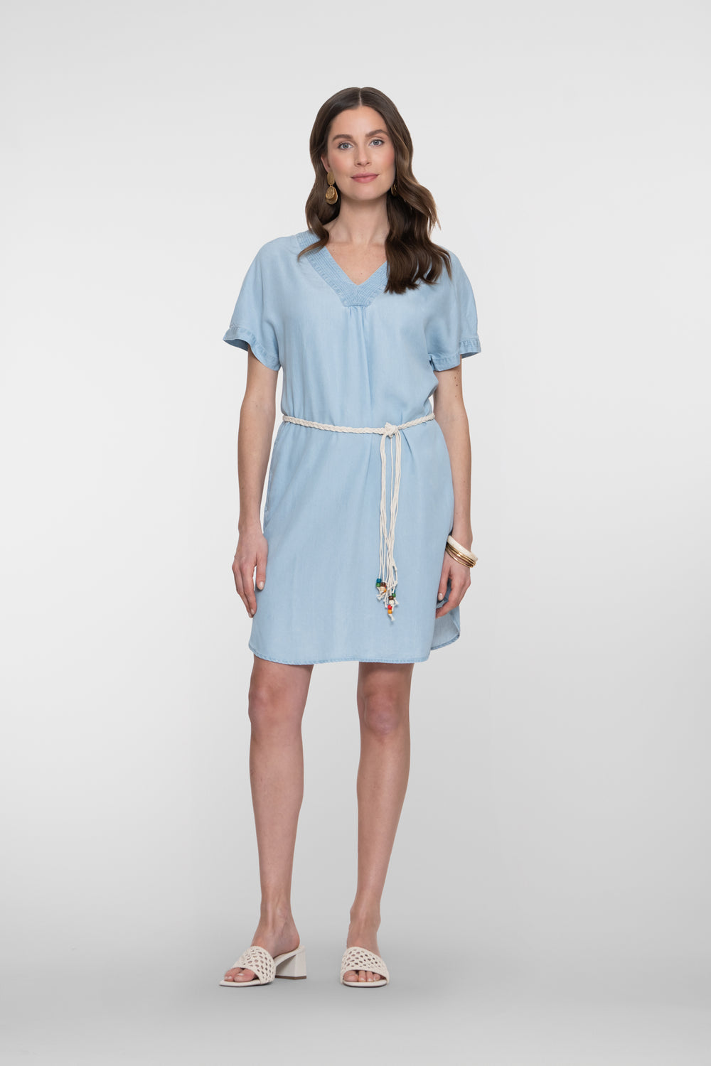 Geisha Lyocell-Denimkleid mit V-Ausschnitt und Bindegürtel