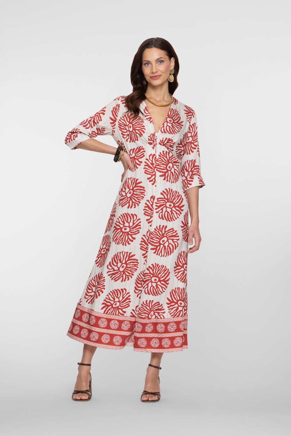 Geisha Maxikleid mit Korallenprint