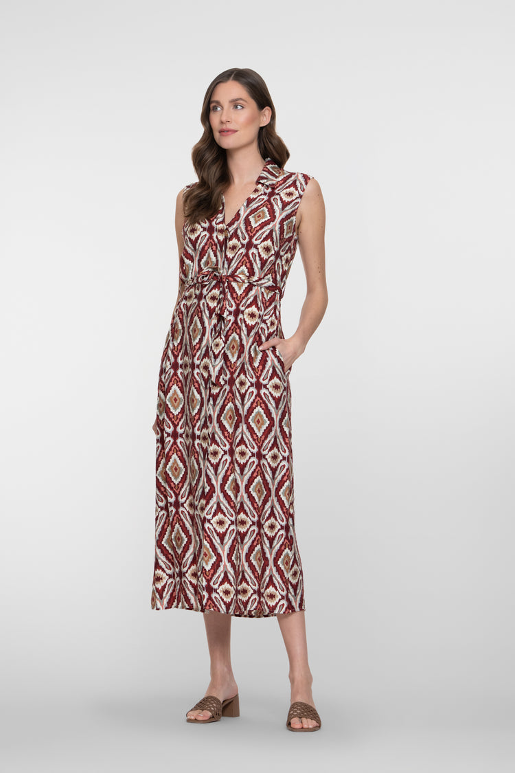 Geisha Kleid mit Ikat-Print und Bindegürtel