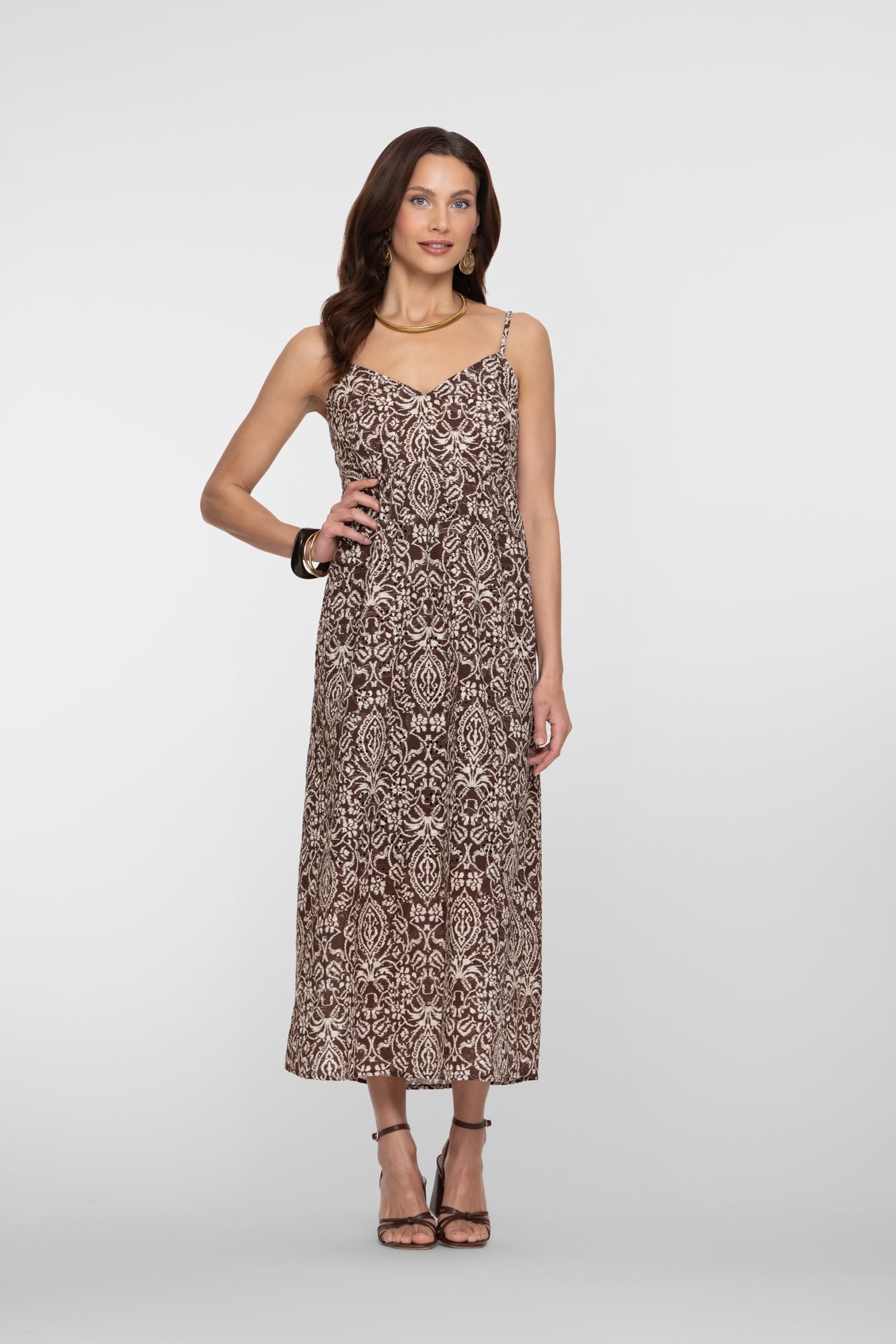 Geisha Maxikleid mit Broderie-Details