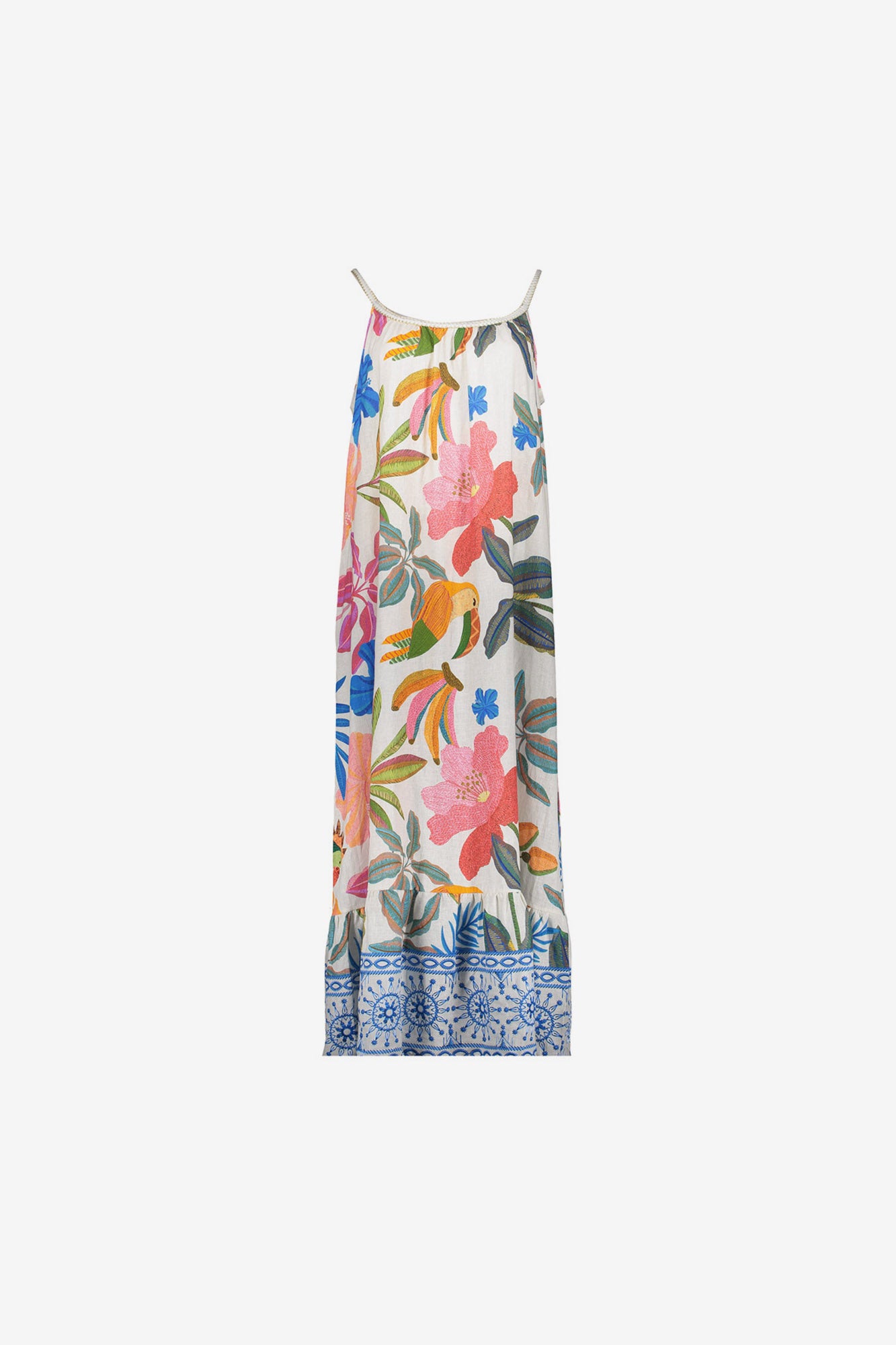 Geisha Maxikleid mehrfarbig mit Lurex Trägern und Volant