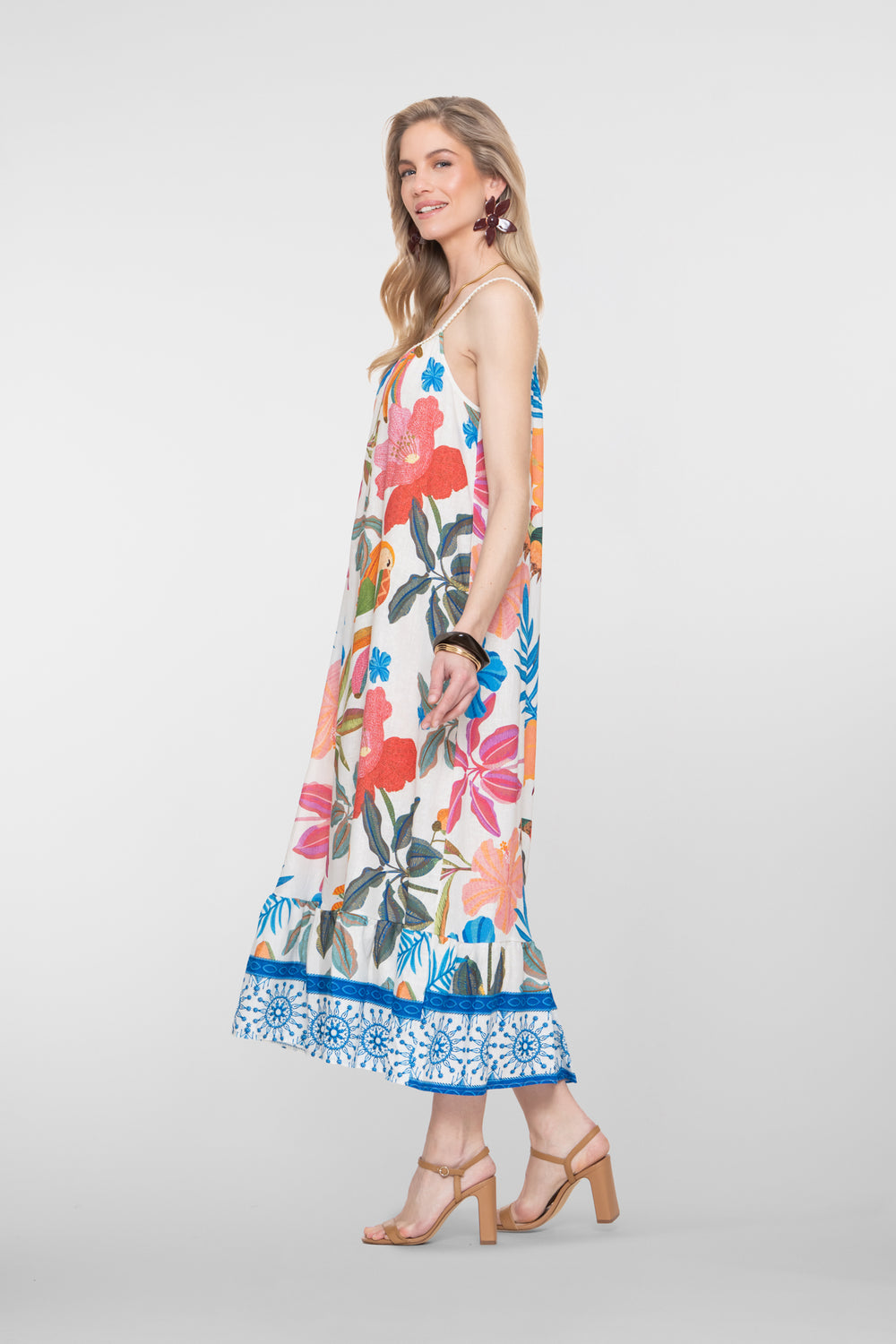 Geisha Maxikleid mehrfarbig mit Lurex Trägern und Volant