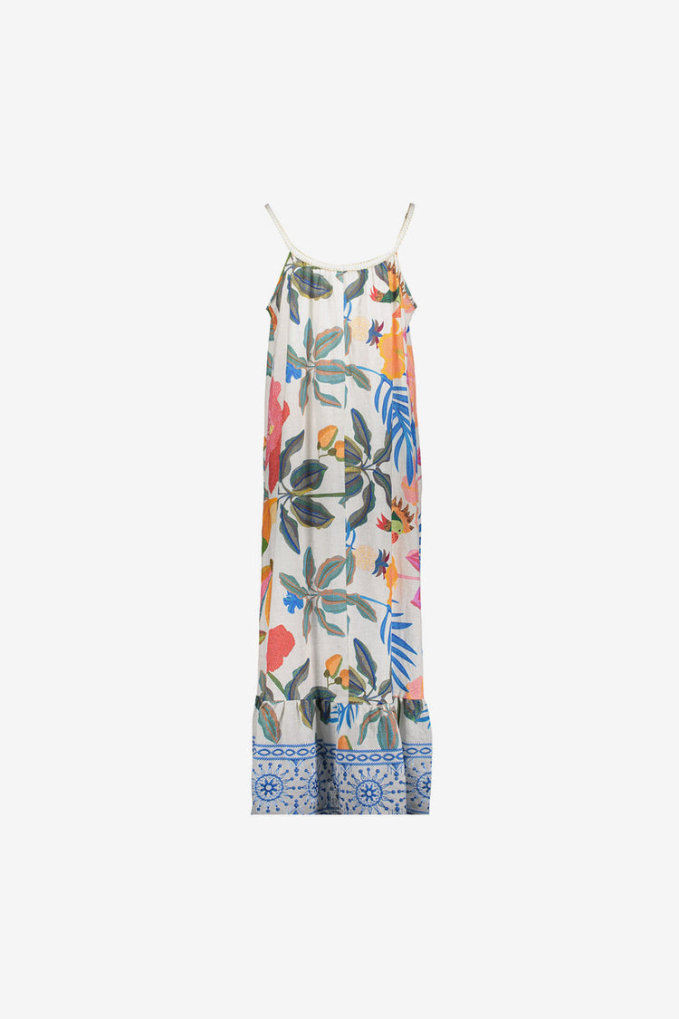 Geisha Maxikleid mehrfarbig mit Lurex Trägern und Volant