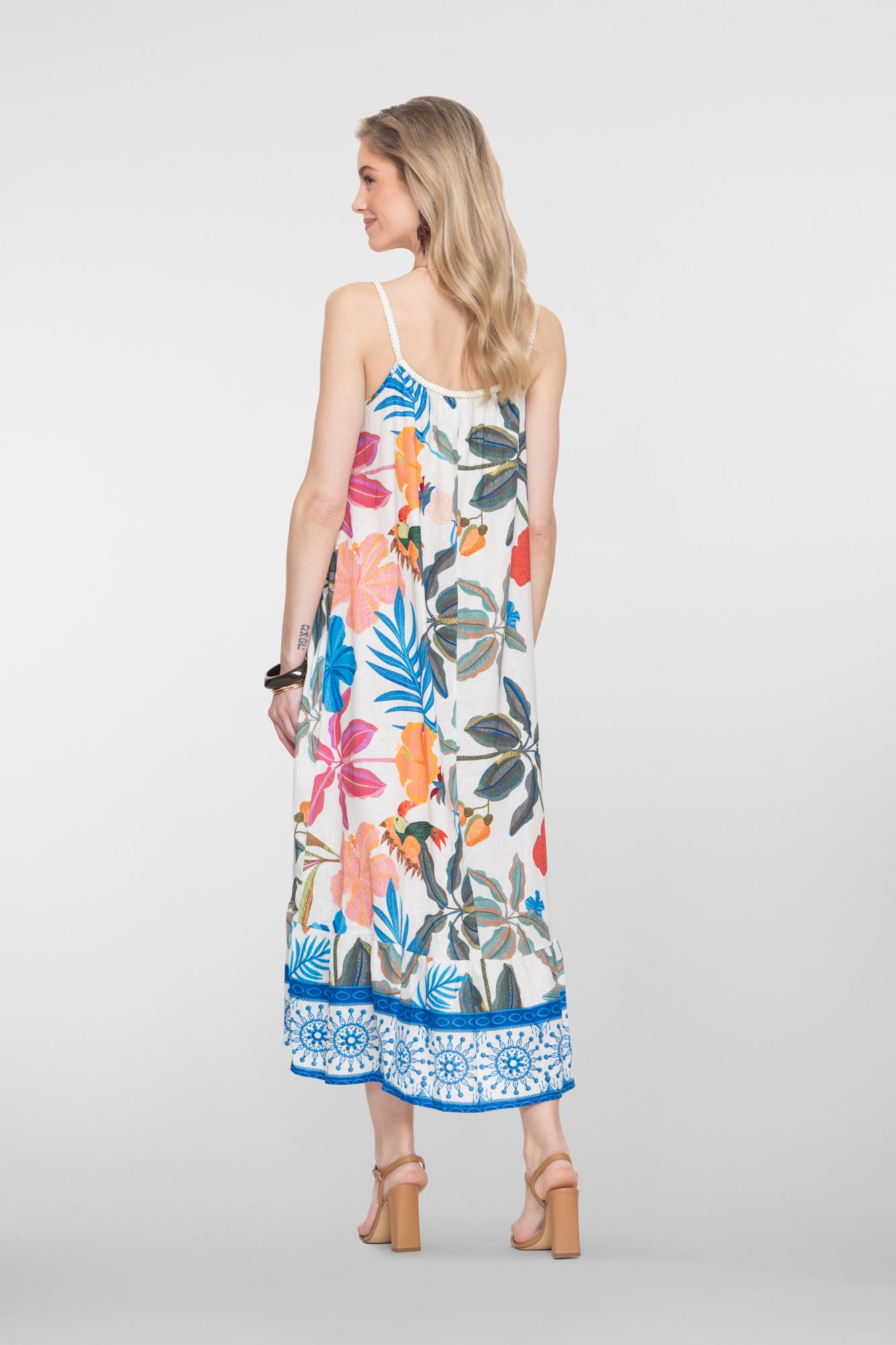 Geisha Maxikleid mehrfarbig mit Lurex Trägern und Volant