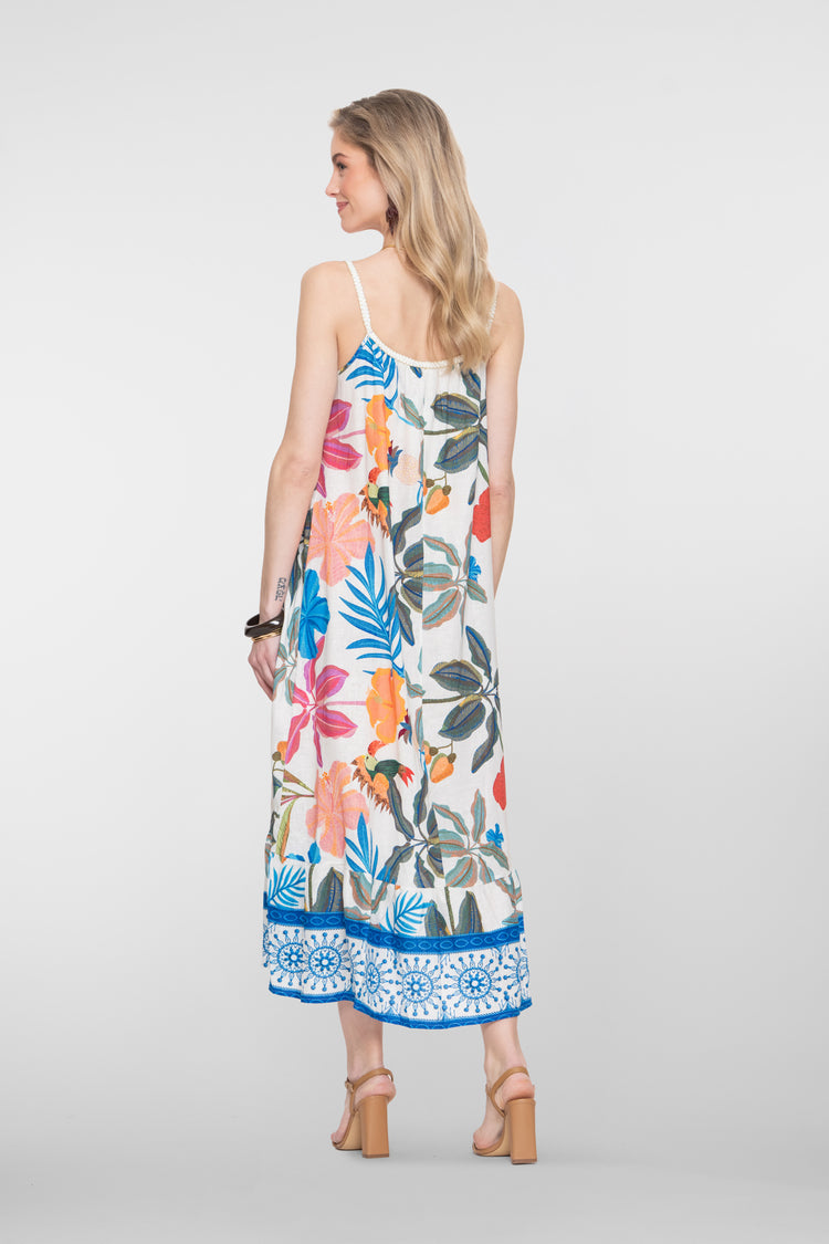 Geisha Maxikleid mehrfarbig mit Lurex Trägern und Volant