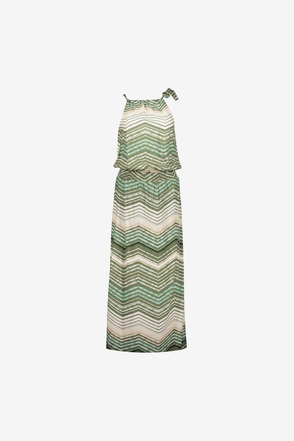 Geisha grünes Maxikleid mit Zickzackmuster