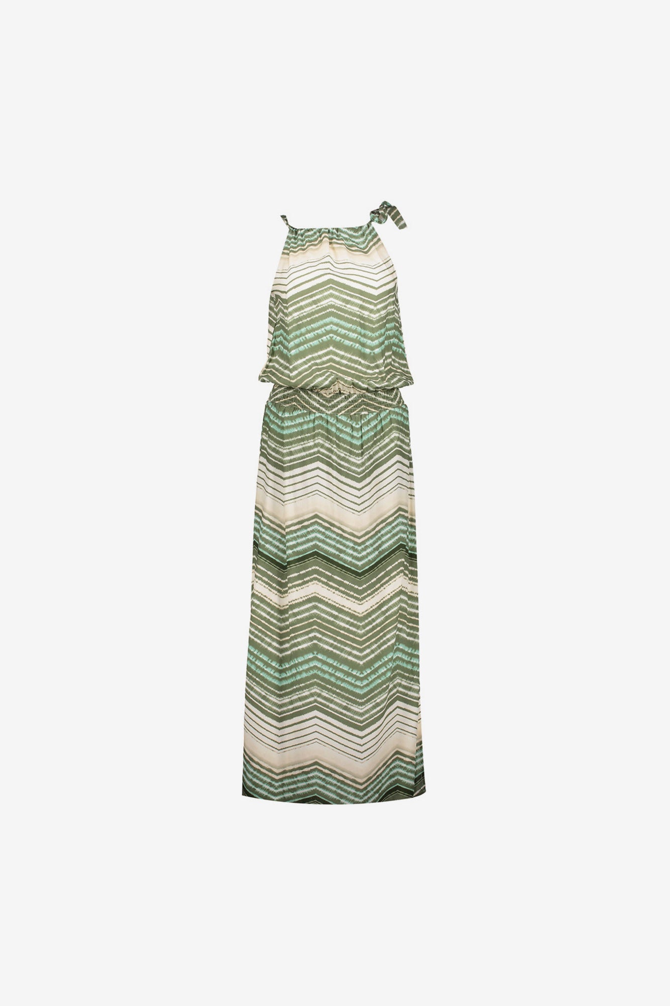 Geisha grünes Maxikleid mit Zickzackmuster