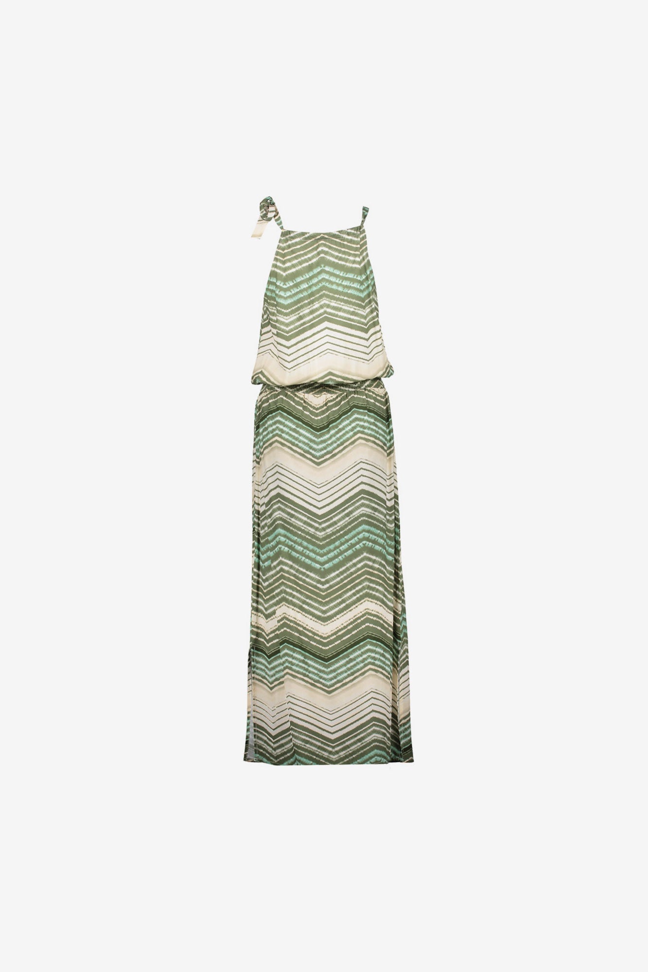 Geisha grünes Maxikleid mit Zickzackmuster