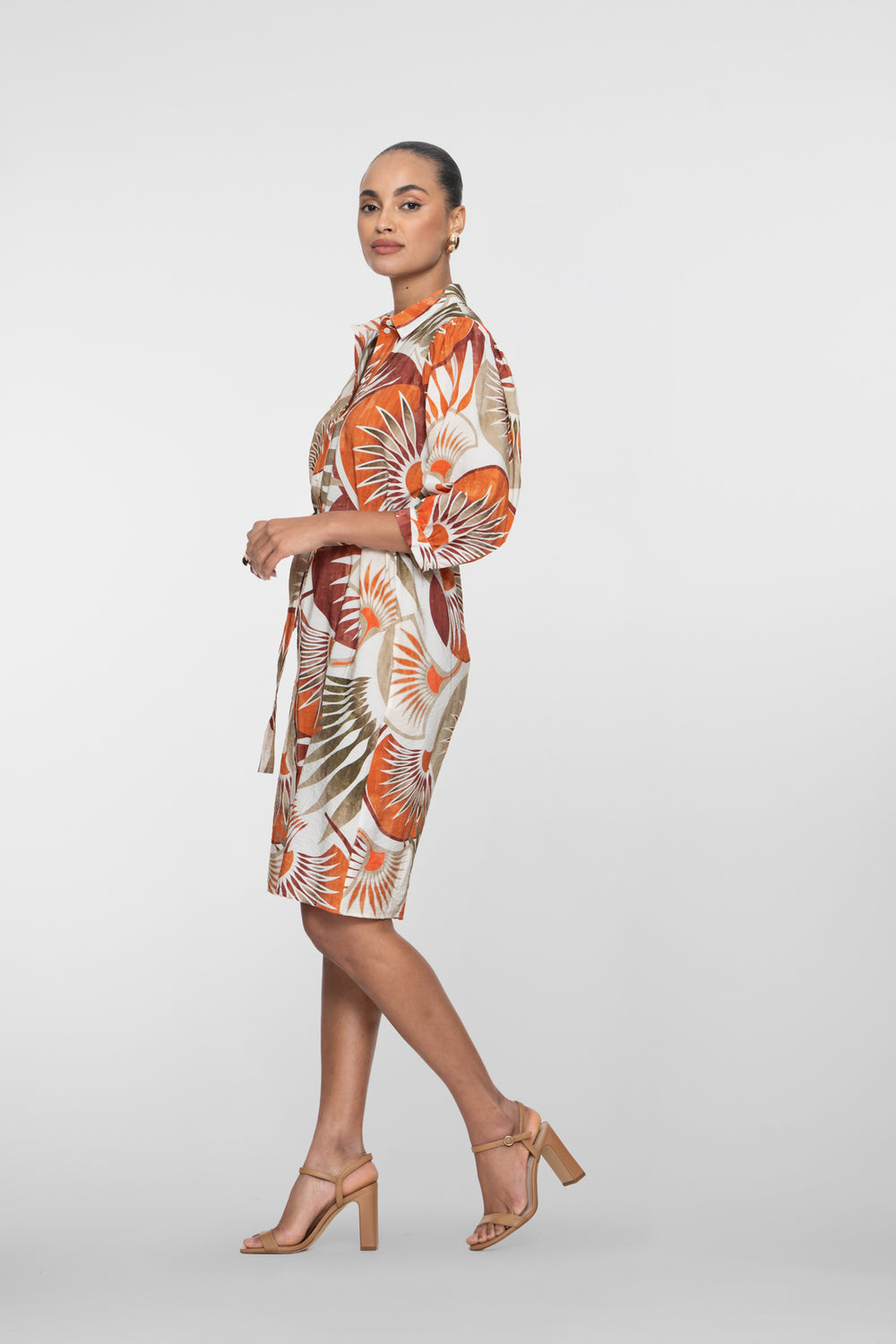 Geisha oranges Minikleid mit Fächerprint