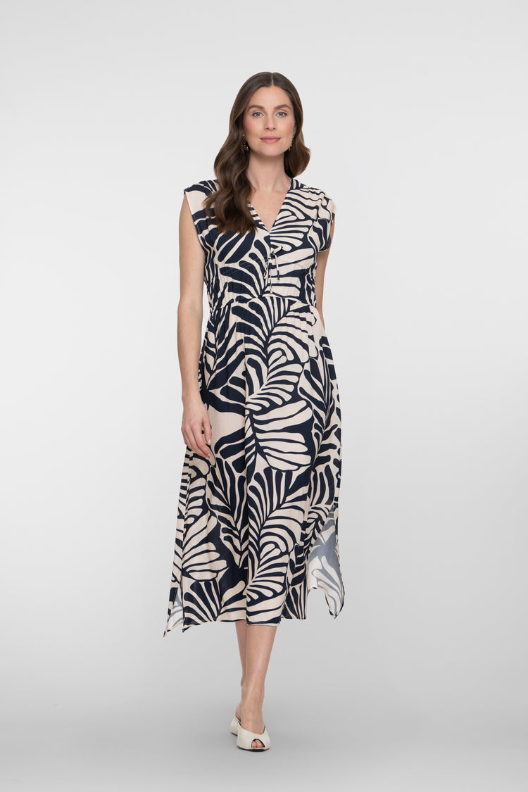 Geisha navy Midikleid mit Blattprint