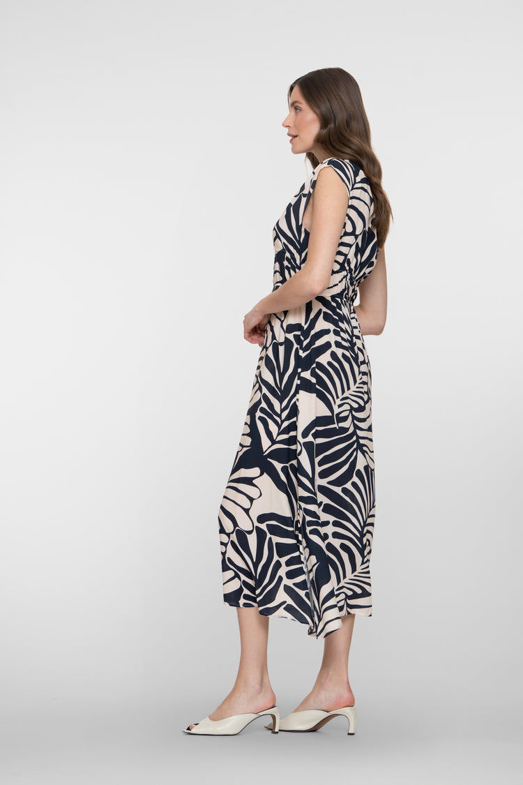 Geisha navy Midikleid mit Blattprint