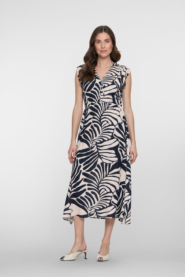 Geisha navy Midikleid mit Blattprint